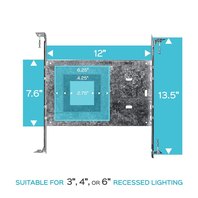 Luxrite New Construction Mounting Plate, 3-4-6 Inch Square LED Recessed Lighting Kits, Extendable Hanger Bars, ETL Listed - Shallow Recessed Light Housing (4 Pack) - Image 3